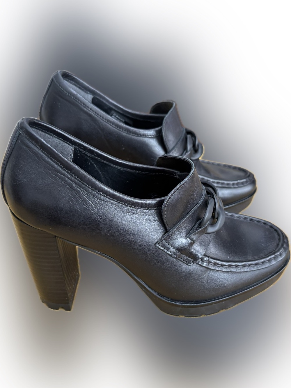 Kenneth Cole Black Leather High-Heel Loafer Pumps
